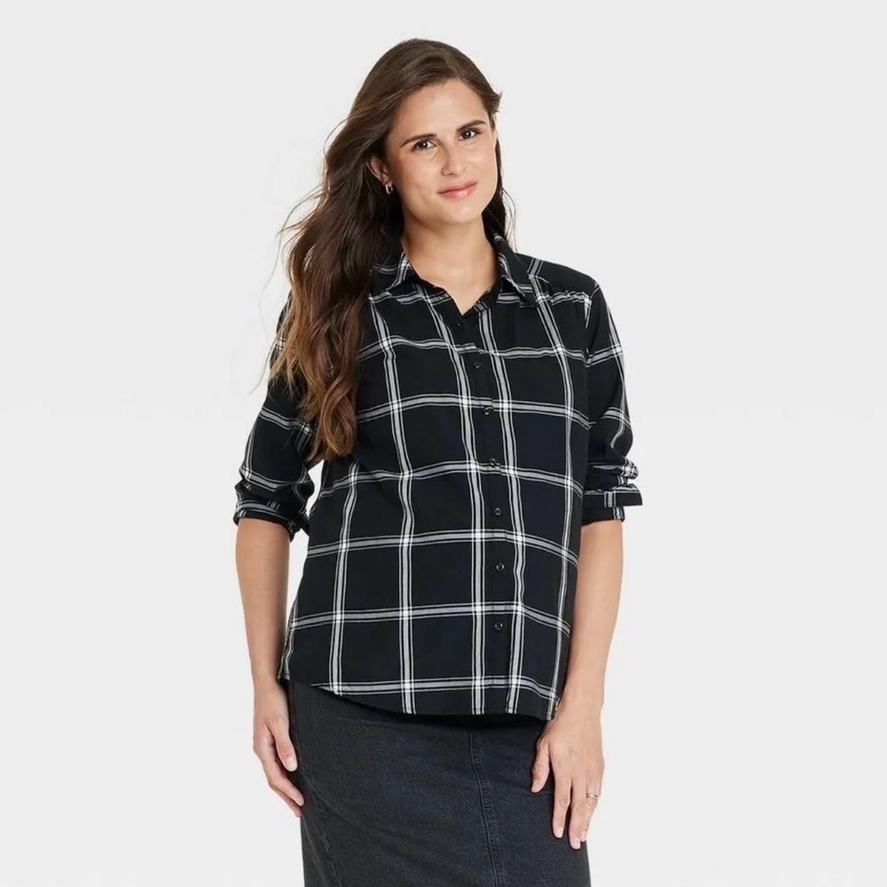 Woven Long Sleeve Button Down Maternity Shirt